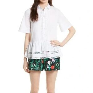 Kate Spade Broom Street White Lace Inset Peplum Short Sleeve Blouse Size Medium